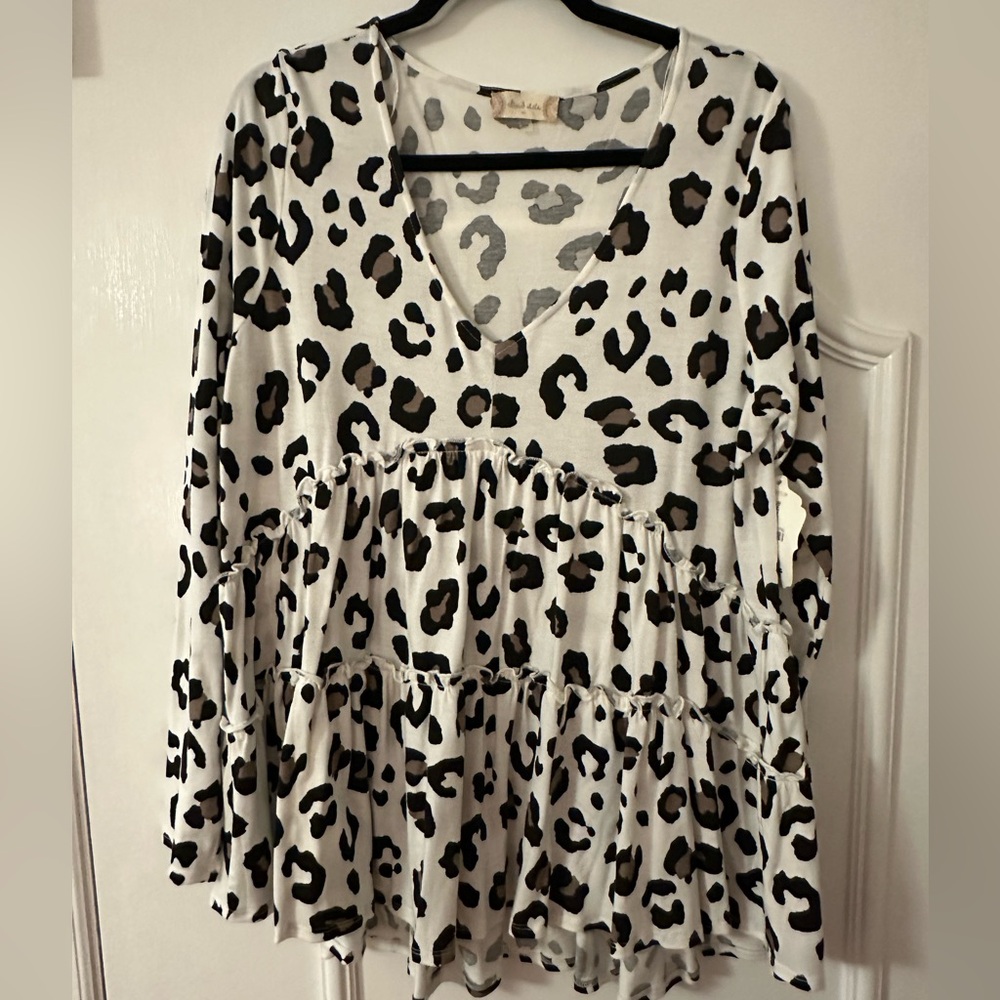 Altar’d State V-Neck Long Sleeve Leopard Print Shirt